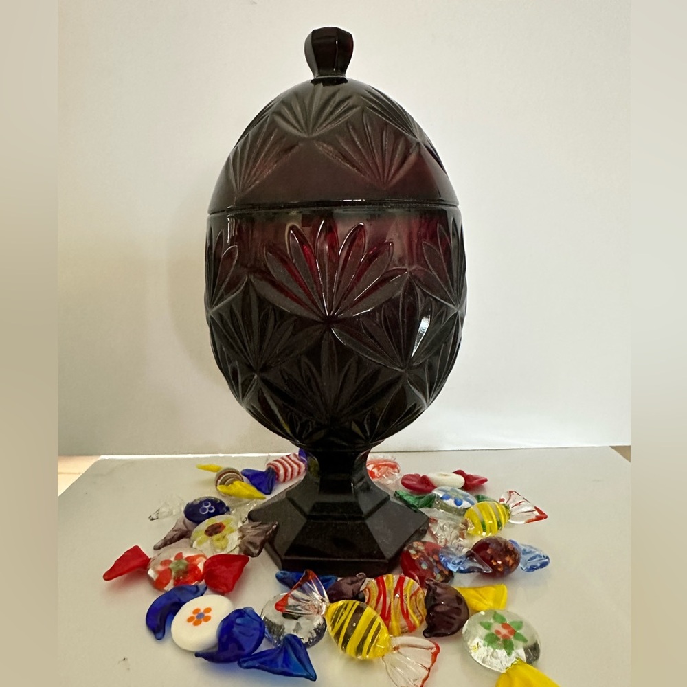 Elegant Red Glass candy dish.